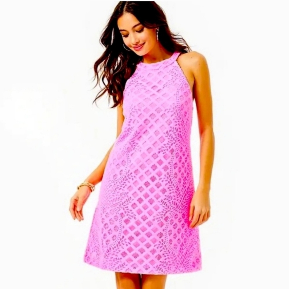 NWT Lilly Pulitzer Rayanne Lace Racerback Shift Dress-pelican pink Sz XS